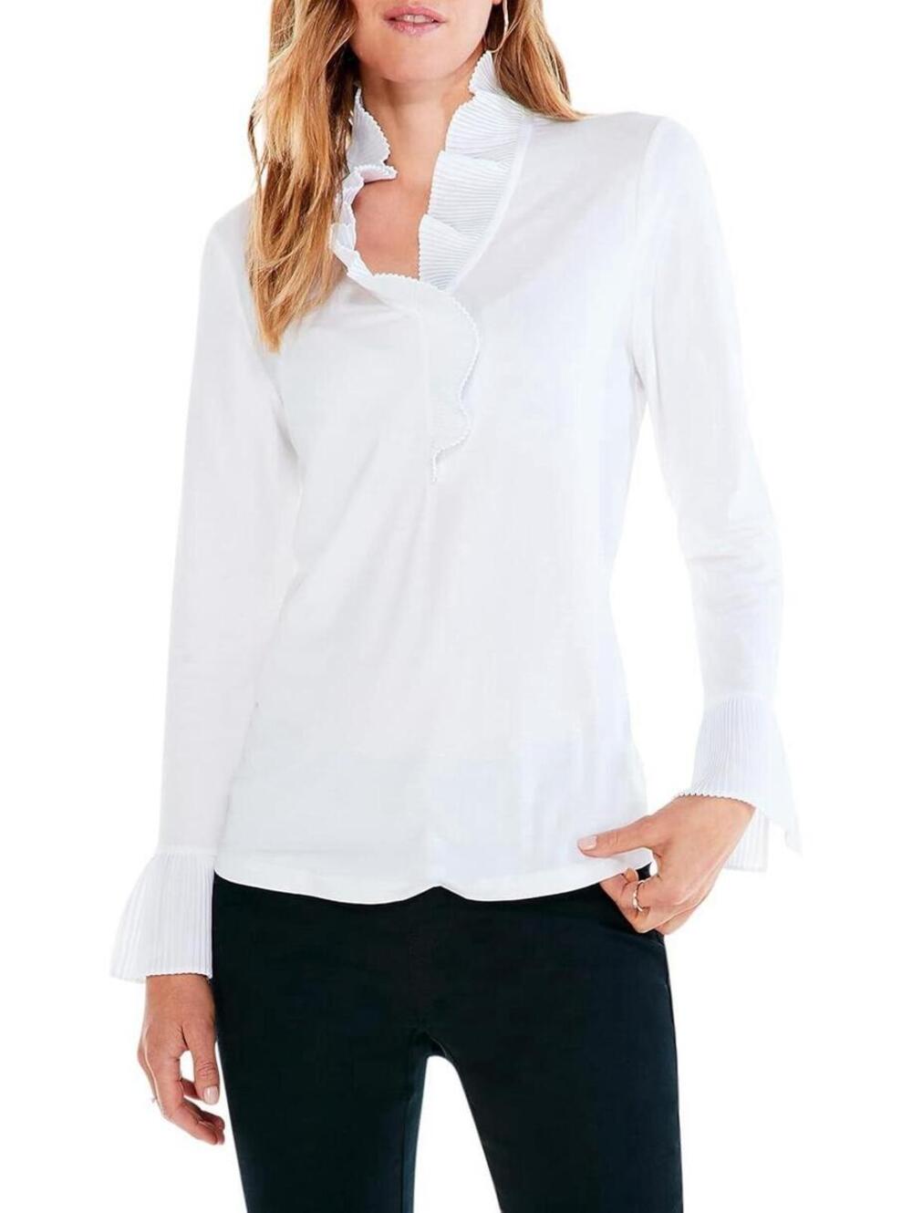 NIC+ZOE Women’s Ruffled Up Knit Top in Paper White-Size Small
